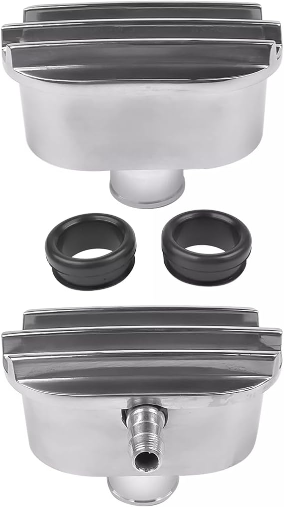 Set of 2 Aluminum Valve Cover Breather PCV Combo Kit Finned Oval Polished Valve Cover Breather Pcv Compatible with Chevy Ford with 1-1/4" Valve Cover Holes