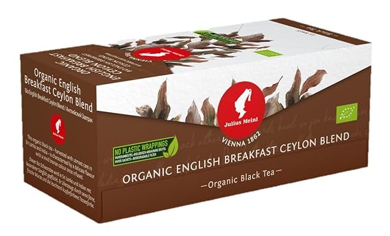 Julius Meinl Organic Ceylon English Breakfast Blend Black Tea 25 tea bags - Plastic Free Packaging & Biodegradeable Filter