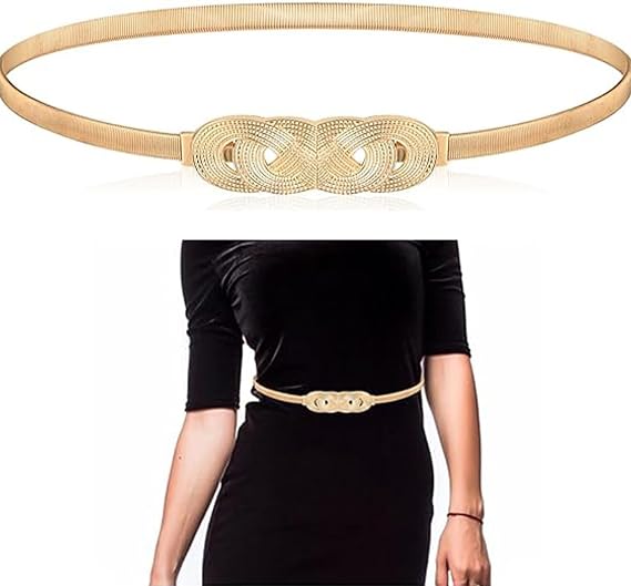 Women's Metal Corset Belt Stretch Elastic Skinny,Gold for Dress