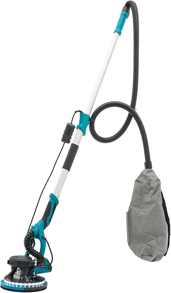 Drywall Sander, 1250W Electric Drywall Sander with Vacuum, LED Light, 800-1800RPM, Popcorn Ceiling Removal Tool, 6 Variable Speeds, Adjustable 90, Extendable Handle, 6pcs Sanding Discs (Light Blue)