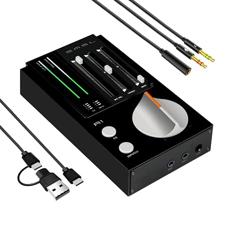 SMSL R1 DAC Headphone Amplifier, Desktop USB C Digital to Analog Audio Converter for Gaming PC PS5, Microphone/USB/Opt/Coax Input 3.5mm/4.4mm Balanced/RCA Output, EQ Mode/Bass/Treble Adjust (Black)