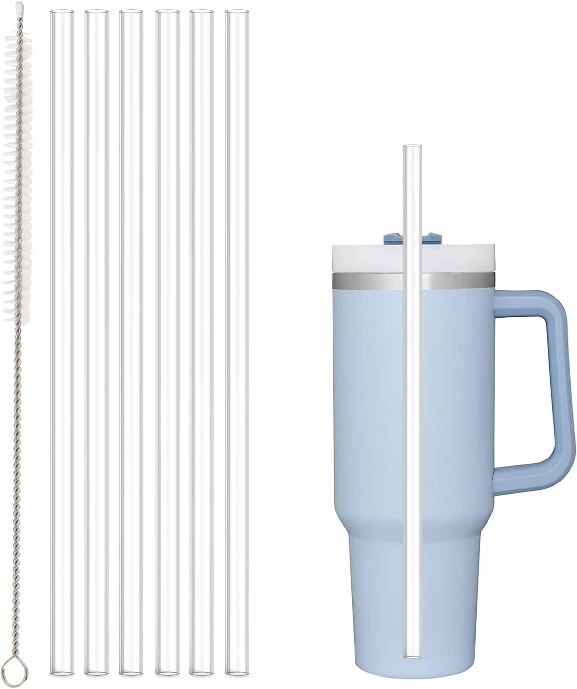 Stanley ile Uyumlu Yedek Pipet 40oz 30oz Bardak Bardak, 6lı Paket Temizleme Fırçalı Yeniden Kullanılabilir Pipet, Plastik, Şeffaf