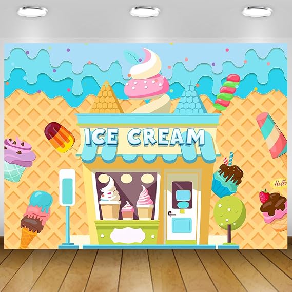 7x5Ft Ice Cream Backdrop Banner for Birthday Party Decorations | Ice Cream Themed Party Decorations Sweet Dessert Parlor Shop Photography Background Cake Table Decor 8459inch Polyester