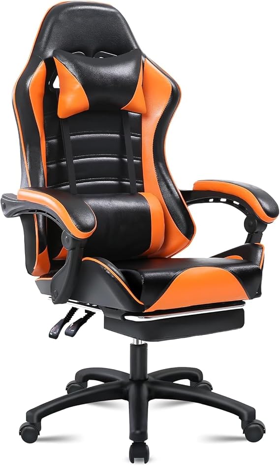 Gaming Chair - Premium Gaming Chairs for Adults, Adjustable Video Game Chairs, Comfy Gamer Chairs for Adults, Uniquely Designed VTech Gaming Office Silla Gamer (Black+Orange)