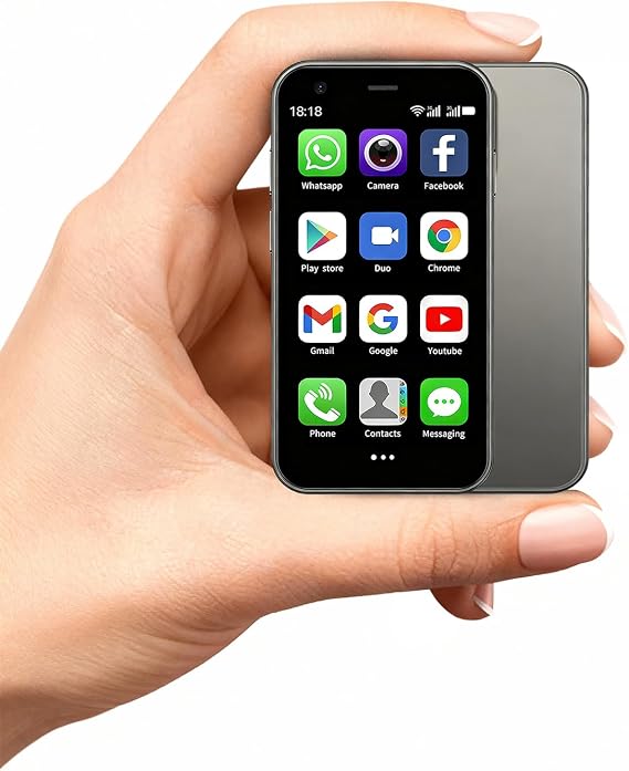 Mini Phone, 2GB +32GB Android Dual Camera Dual SIM, 3.0 Inch Mini Smartphone Unlocked, Face lD/WiFi/Bluetooth, Palm Phone for Kids, Student Pocket Cellphone (Silver Gray)