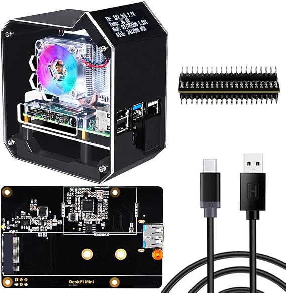 GeeekPi Raspberry Pi Mini Tower NAS Kit, ICE Cooler with PWM RGB Fan, M.2 SATA SSD Expansion Board, GPIO 1 to 2 18W QC3.0 Power Supply for 4 Model B, Blue