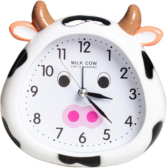 Kids Alarm Clock Cow Alarm Clock for Kids Bedroom, No Battery, Cute Bedside Clock Children's Sleep Trainier, Wake Up for Boys Girls Birthday Gifts (White)
