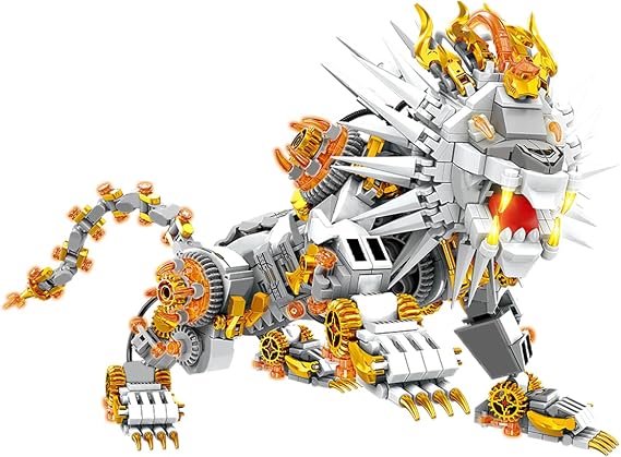 HONLANCH Grayish White Mechanical Lion Building Blocks Set (1422Pieces) Gift for Adults and Kids