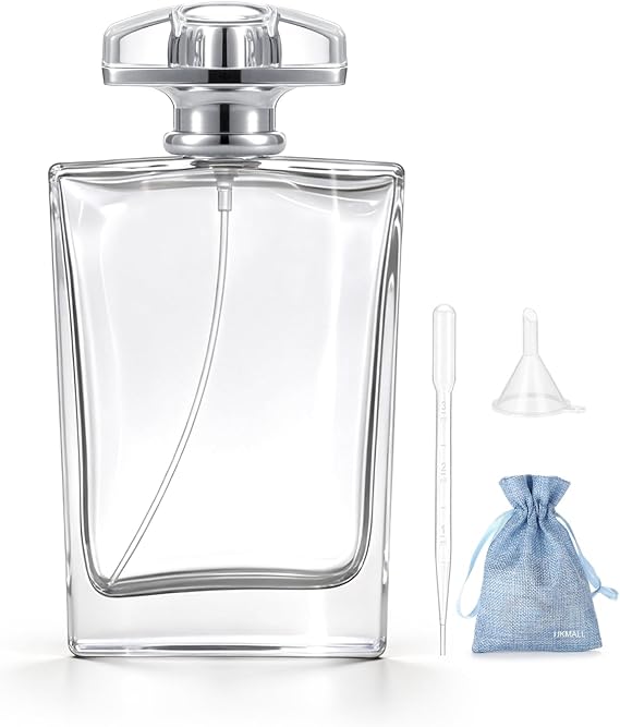 100ml Glass Refillable Perfume Atomizer | Square Clear Glass Bottle Fine Mist Atomizer for Empty Cologne Container with 2 Kinds of Perfume Dispensers