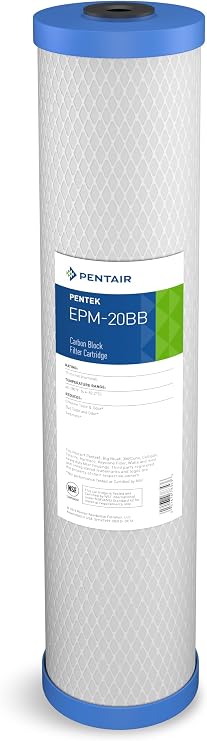 Pentair Pentek EPM-20BB Big Blue Carbon Water Filter, 20-Inch, Whole House Modified Epsilon Carbon Block Replacement Cartridge with Bonded Powdered Activated Carbon (PAC) Filter, 20" x 4.5", 10 Micron | Economical Carbon Block Reduces Chlorine Taste and Odor Plus Sediment; 20" x 4.5", 10 Micron, 30,000 gal