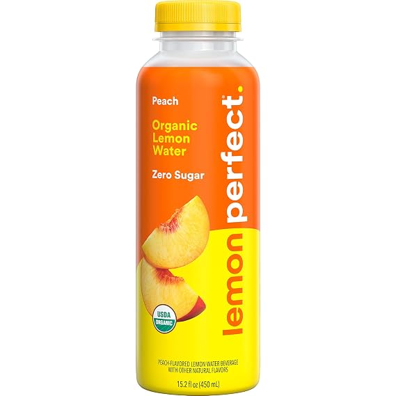 Lemon Perfect Peach, Hydrating Flavored Lemon Water, Zero Sugar, Delicious and Refreshing, Organic, 15.2 fl oz Bottles (1-Pack)