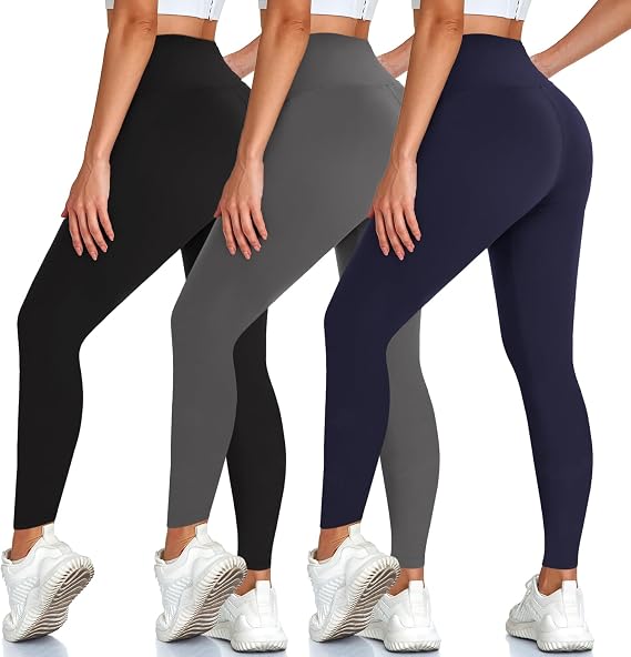 3 Pack Leggings for Women, High Waisted Tummy Control No See-Through Yoga Pants for Workout Running