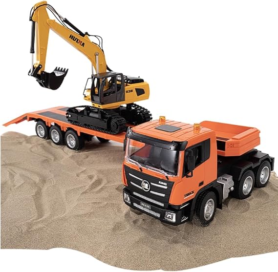 1:18 Huina 1319 RC Tractor Truck Remote Control Excavator with Flatbed Trailer