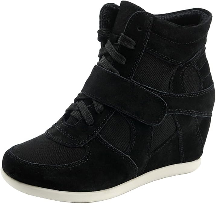 rismart Women's Wedge Casual Hook Loop Fabric Suede Leather Fashion Sneakers