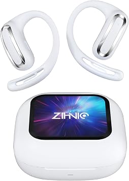 ZIHNIC Multi-Mode AI-Translation Earphones with Real-Time Translation, Smart LED Touch Screen, Crystal Clear Sound, IPX5 Waterproof, Perfect for Travel & Business Meetings-White