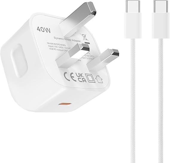 iphone 17 pro Charger,New 40W Dynamic Power Adapter with 60W Max,USB C Fast Charging Plug with 2M/6.6ft braided design C to C Charge Cable for iphone Air/17/17 pro/17 Pro Max/ipad Pro 13/ipad Air 13