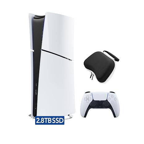 PlayStation 5 Slim Upgraded 2.8TB Digital Edition Console, Controller and Mytrix Controller Case - White, Slim PS5 2.8TB PCIe SSD Gaming Console