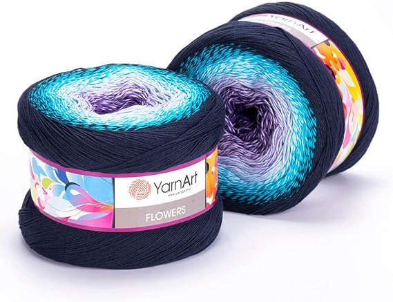 Yarn Art YarnArt Flowers Yarn 55% Cotton 45% Acrylic 250gr 1094yds Multicolor Cotton Yarn Rainbow Crochet Yarn Spring Summer - 1 Fine Sport Skein (254)