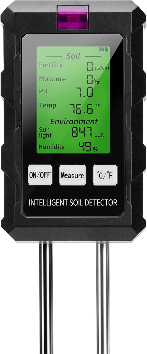6-in-1 Soil Meter, PH/Temperature/Moisture/Light, Dual Probe Technology Soil Tester, PH Value Meter, for Plant Soil, Garden, Farm, Lawn, Vegetable Garden