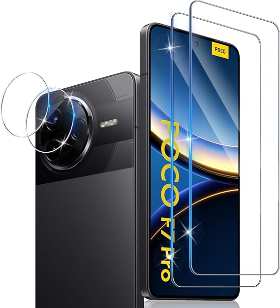 Screen Protector for Xiaomi Poco F7 Ultra/F7 Pro for Tempered Glass with Camera Protection [2+2 Pieces], 0.33 mm Ultra Clear Film, 9H Hardness Screen Protector, Anti-Scratch Protective Glass