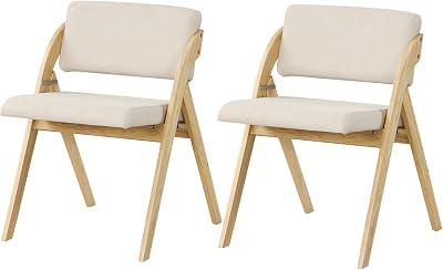 Byroce Folding Dining Chairs Set of 2, Farmhouse Upholstered Accent Chair with Non-Assembly Design, Padded Seat & Cushion Backrest, Portable Wood Kitchen Chairs for Party, Picnic & Home Office