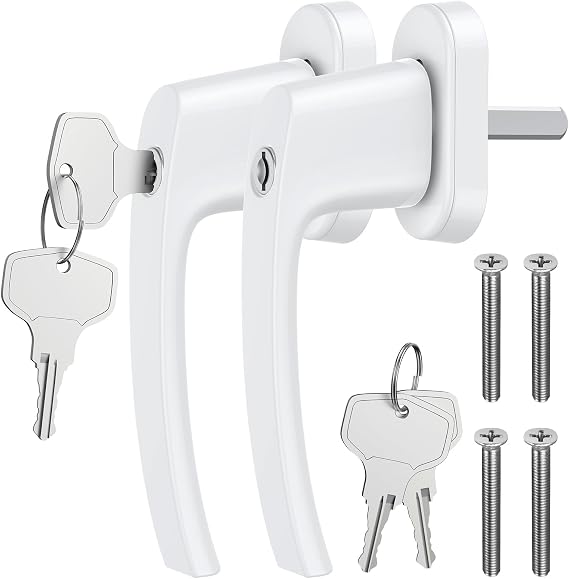 GETLITOOL Lockable Window Handles Pack of 2 Aluminium Window Lock with Keys Safety Window Handle in Pin Length 35 mm Child Safety Window Lock for Window Door Home Security White