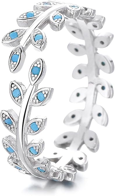 Adjustable Leaf Statement Ring for Women with Blue Stones Simple Dainty Silver Leaves Branche Open Band Rings Minimalist Aesthetic Stacking Rings Fashion Jewelry Gift for her