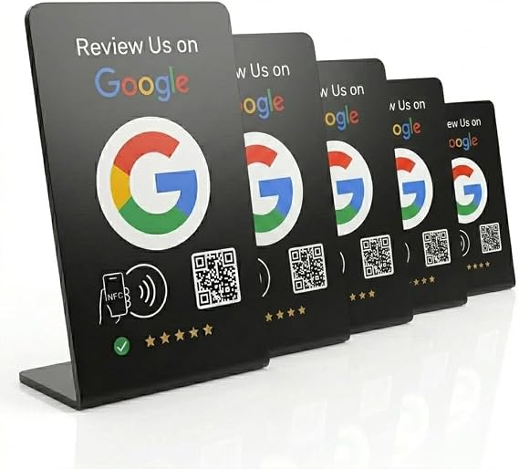 5 Pack TAPro Google Review Card Stand NFC & QR Code Tap to Leave Reviews, Instant Customer Feedback Tool for Businesses, Contactless Review System