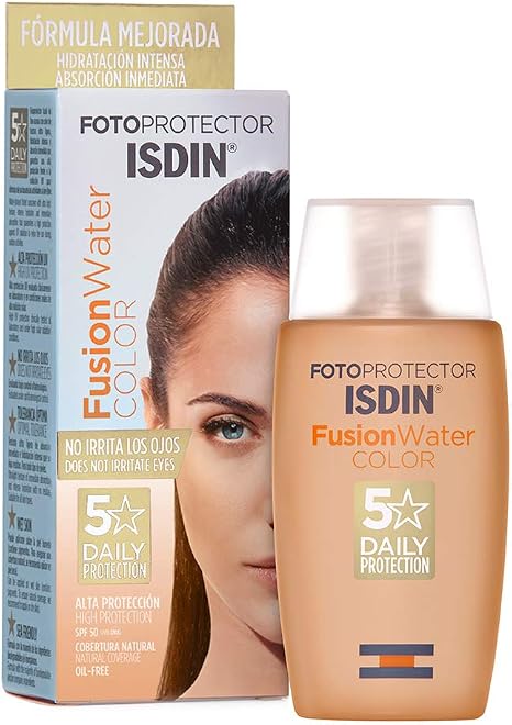 ISDIN Fotoprotector Fusion Water Color SPF 50 Ecran solaire teinté à base d'eau pour le visage pour un usage quotidien | Couvrance naturelle 50ml