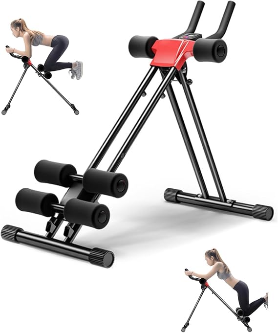 Ab Workout Equipment, Adjustable Ab Machine for Home Gym with 5 Heights & LCD Monitor 150kg Capacity Foldable Core Strength Training Equipment for Home Fitness, Ab Crunch Coaster