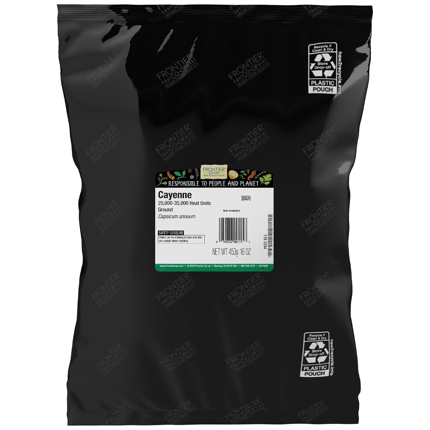 Frontier Co-op Chili Peppers Ground, Cayenne 35,000 HU, Kosher | 1 lb. Bulk Bag | Capsicum annuum L