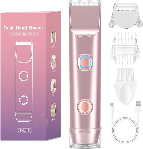 Bikini Trimmer for Women, 2-in-1 Electric Razor with Ceramic Trimmer & Rotary Shaver, IPX7 Waterproof Wet/Dry Womens Body Shaver, USB-C Rechargeable Razor for Bikini Line, Legs, Underarms