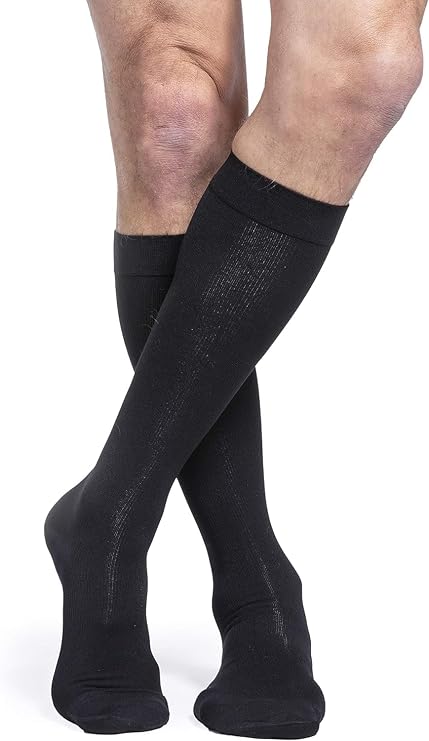 SIGVARIS Womens Essential Cotton 230 Closed Toe Calf-High Socks 30-40mmHg - Black - Small Long