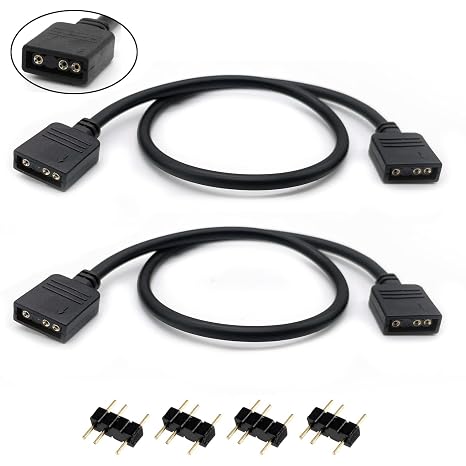 2-Pack 11.8in ARGB Extension Cable - Female to Female Splitter, Syncs PC ARGB Fans & LED Series (5V 3-Pin)