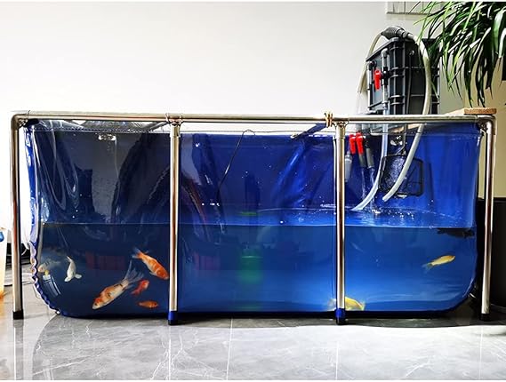Aquarium Pool Pond Large Aquarium Pool Pond with Clear Viewing Window Panel, Koi/Goldfish Breeding Display Show Tank, PVC Canvas with Steel Frame, Large Space Outdoor Fish Pond