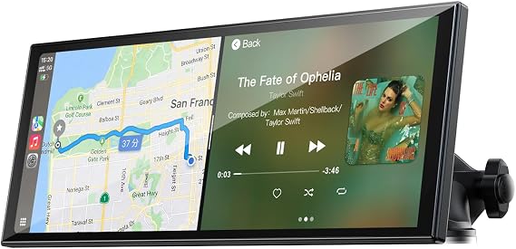 LAMTTO 9.26" Wireless CarPlay Screen for Car, Waterproof Backup Camera | Family Road Trip, 1600x600 HD IPS, Mirror Link, GPS Navigation, Voice Control, Plug & Play, OTA, CarPlay & Android Auto