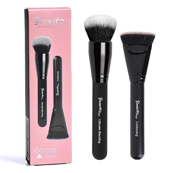 Bueart Design Ultimate Blending Foundation Brush with Large Flat Top Contouring Brush Perfect for using with pressed or loose bronzer powder, liquids, and creams,M10