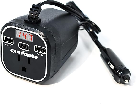 FAMIDGE 200W Car Power Inverter, Car Inverter 12v to 110v, Car Outlet Adapter with Dual USB and Type-C, Car Outlet Adapter for Plug Outlet, Laptop, White