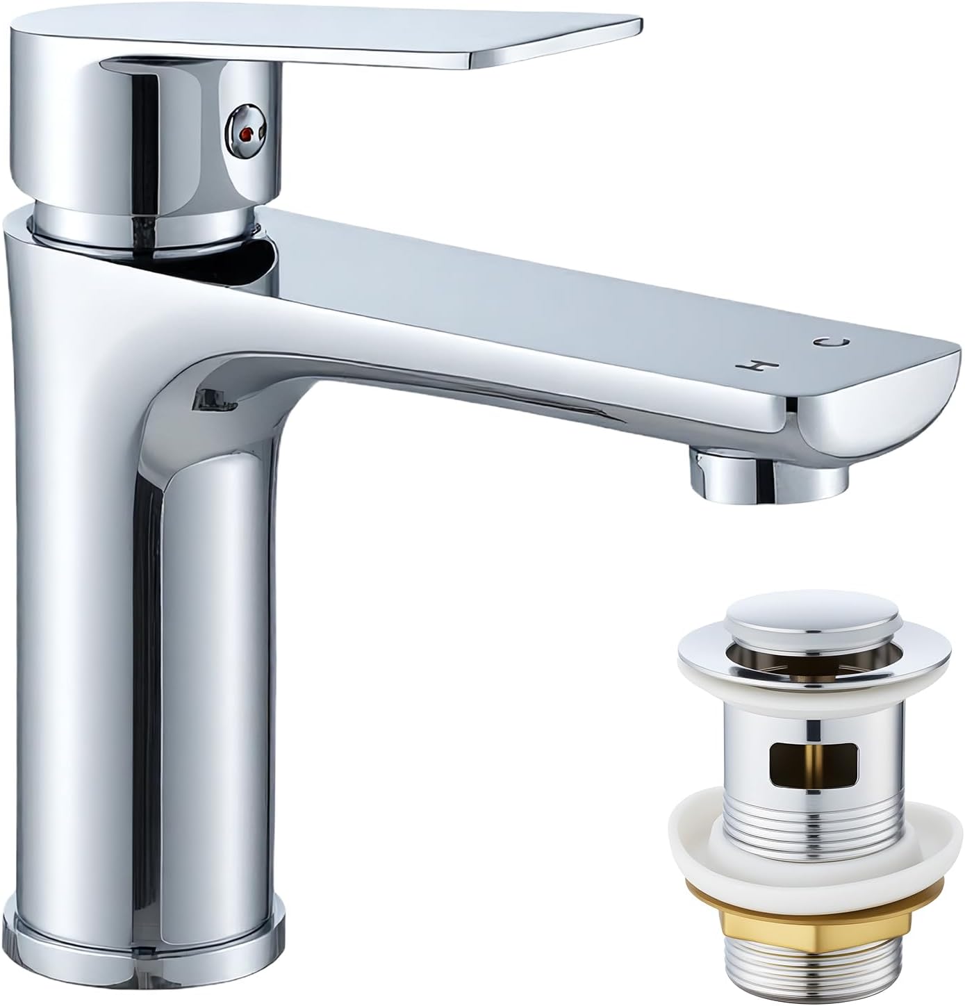 Bathroom Taps, Premium Stainless Steel Water Saving Faucet with Ceramic Valve Cartridge, 60cm G1/2 Hoses, Easy to Install, Water Saving Tap with Pop Up Waste