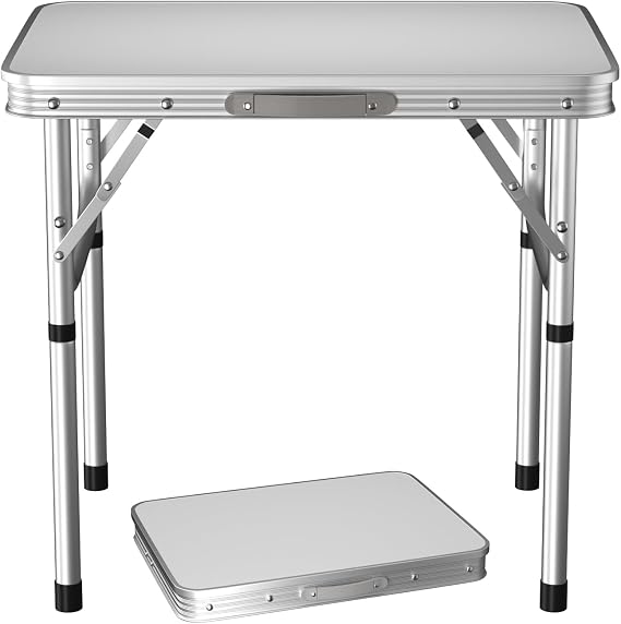 EFAN Folding Table 2ft Heavy Duty Adjustable Height Camping Tables, Portable Picnic table with Carry Handle, For Indoor Outdoor Garden Party BBQ, Unfold size: 60x 45x26/56cm