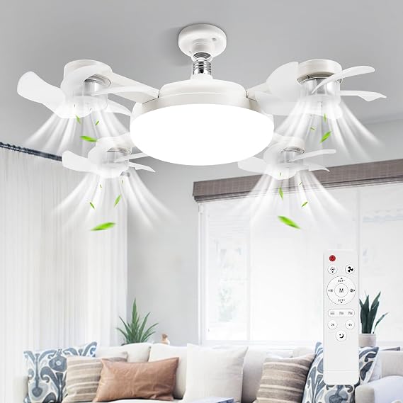 Drone Fan Light,Light Socket Fan with Remote,50W,3000-6500K,3 Speeds,19.6" Unique Small Ceiling Fans with Quiet Motor,Timer,E26 Screw in Ceiling Fans in Lights Socket for Bedroom,Garage,Gazebo