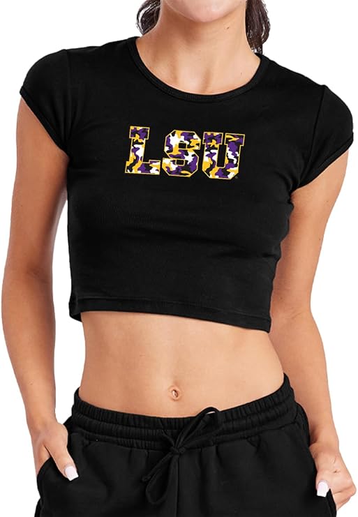 Campus Lab LSU Camo Women's Cap Sleeve Baby Rib Crop Top