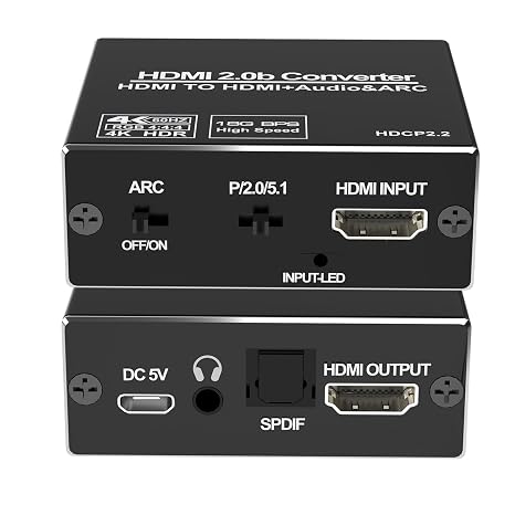 HDMI Audio Extractor, 4K@60Hz HDMI ARC Audio Extractor Splitter, TV to Optical Toslink SPDIF & 3.5mm Stereo Output, Supports HDCP 2.2 DTS 5.1