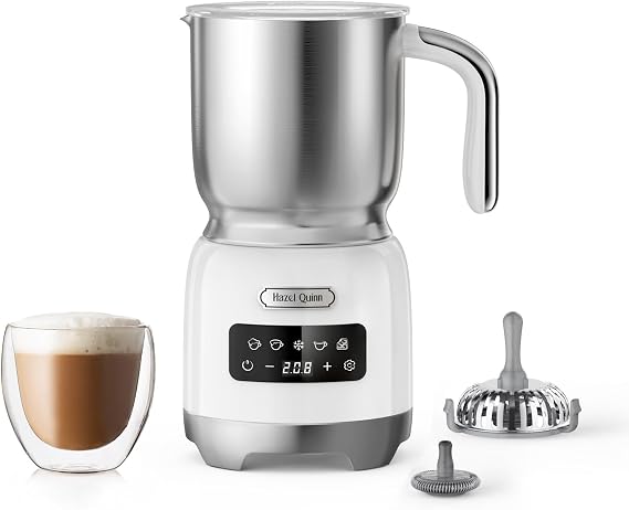 Hazel Quinn Milk Frother Steamer, 5-in-1 Hot Cold, Detachable, Pearl White