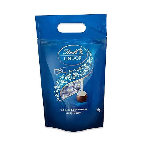 Lindt LINDOR Chocolate Balls Milk Cream 1 kg Bag Resealable approximately 80 Milk Chocolate with Milk Cream Filling Bulk Pack Chocolate Gift Chocolate Gift