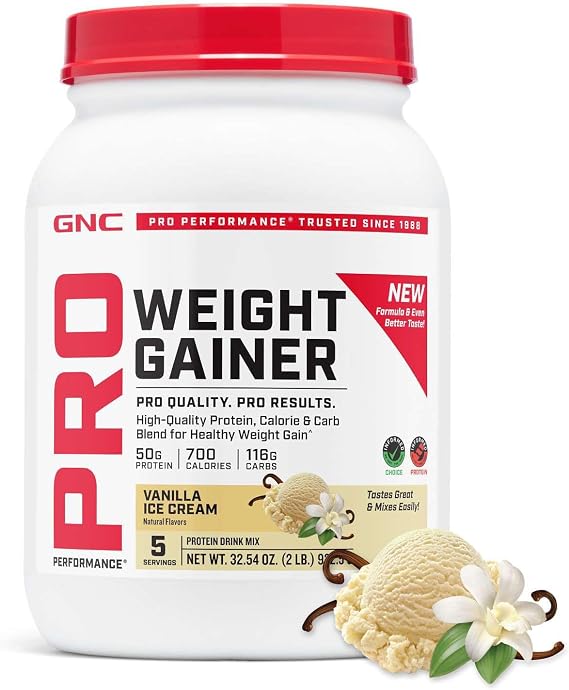 GNC Pro Performance Weight Gainer Protein Powder, Increase Muscle Mass, Banned Substance Tested, Vanilla Ice Cream, 6 Servings