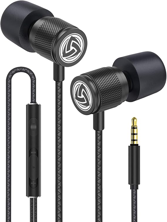 LUDOS Ultra Wired Earbuds in-Ear Headphones, Earphones with Microphone, Noise Isolating Ear Buds, Memory Foam for iPhone, Samsung, School Students, Kids, Women, Small Ears - Black