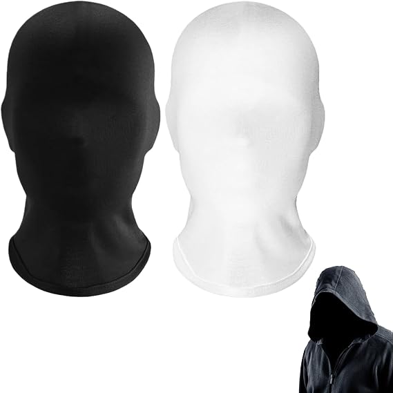 Pack of 2 Full Face Masks Black Mask Halloween Full Face Mask Breathable Halloween Masks Elastic Spandex Head Mask Unisex Faceless Mask for Halloween Party Costume Cosplay Carnival