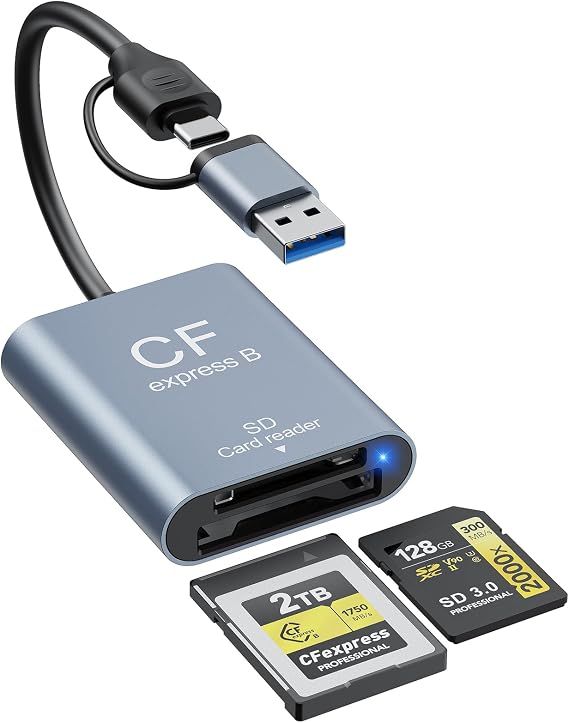 USB3.2 Gen2 10Gbps CFexpress Type B & SD Card Reader,2IN1 Aluminum Adapter | USB-C + USB-A CFexpress Type B Memory Card Reader,Dual-Slot CF Express Type B Reader Compatible with Windows,Mac Book,Google