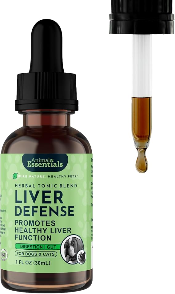 Animal Essentials Liver Defense Liver Support for Dogs & Cats, 1 fl oz - Made in USA, Dandelion & Milk Thistle